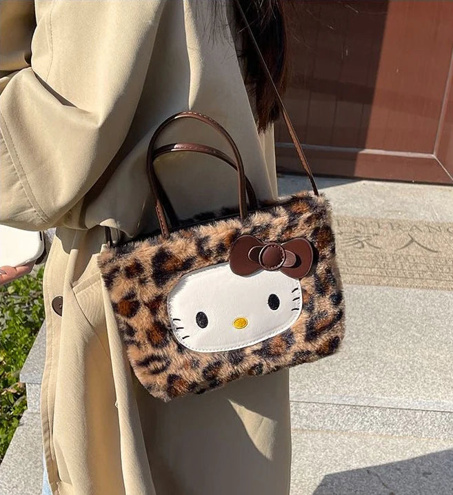 Hello Kitty 3-Way Leopard Print Plush Tote Bag – In Kawaii Shop display picture 1