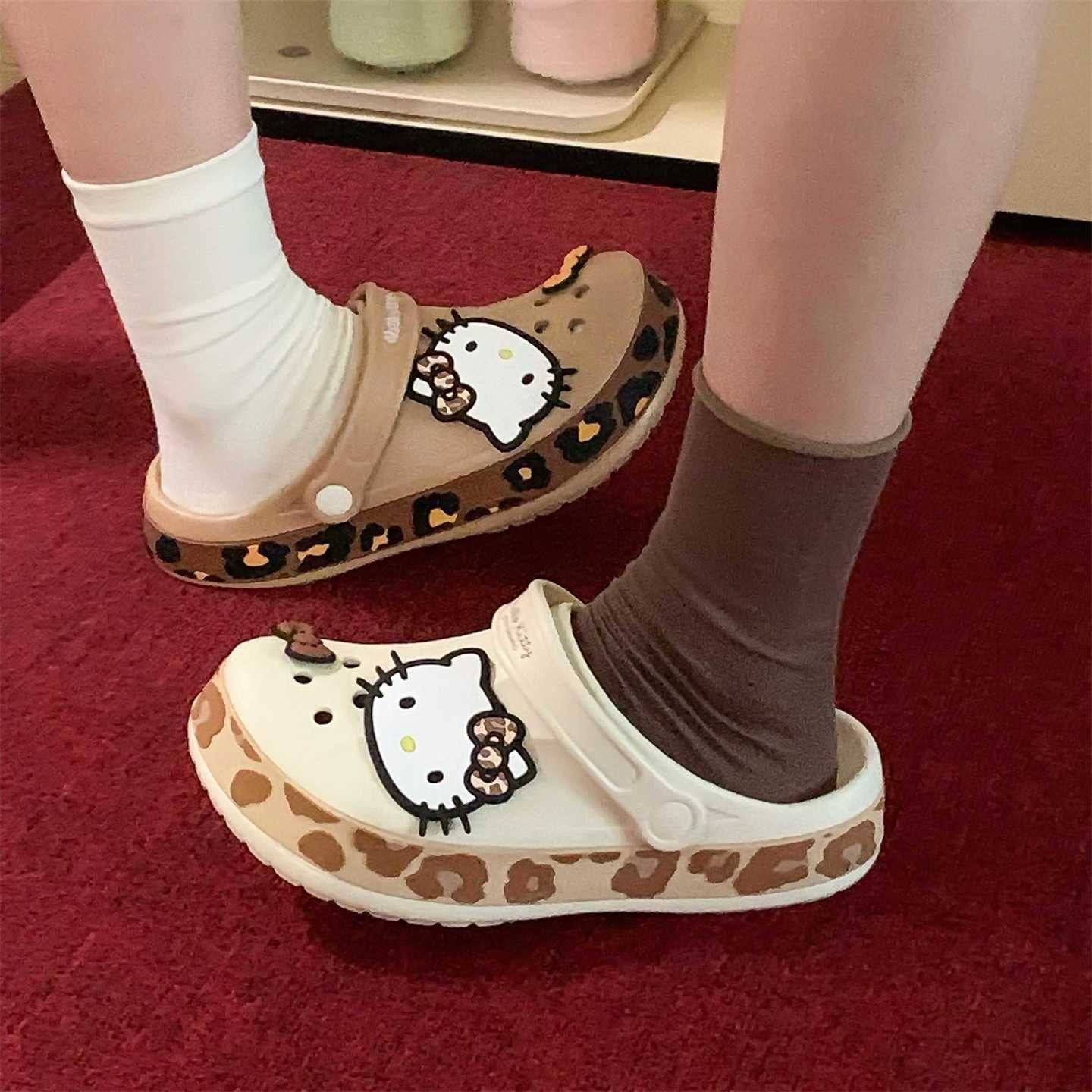 Hello Kitty Leopard Print Clogs Slip on Water Casual Sandal Shoes