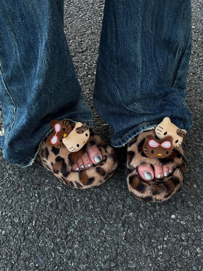 Hello Kitty Fluffy Leopard Platform Slippers