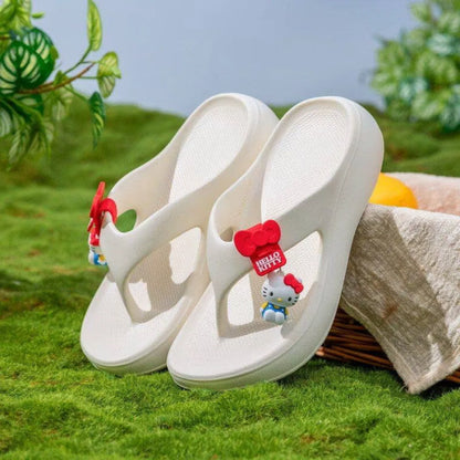Sanrio Characters Thick Sole Flip Flops - 3.5cm Platform EVA Soft Cushion Slides for Women, Anti-Slip Beach & Casual Slippers