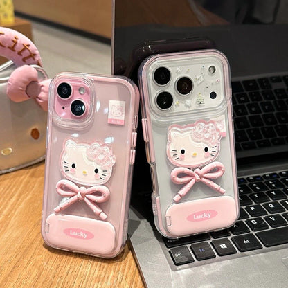 Lucky Hello Kitty Pink Bow Phone Case With Mirror Stand