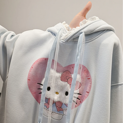 Hello Kitty Lace-Trimmed Oversized Hoodie