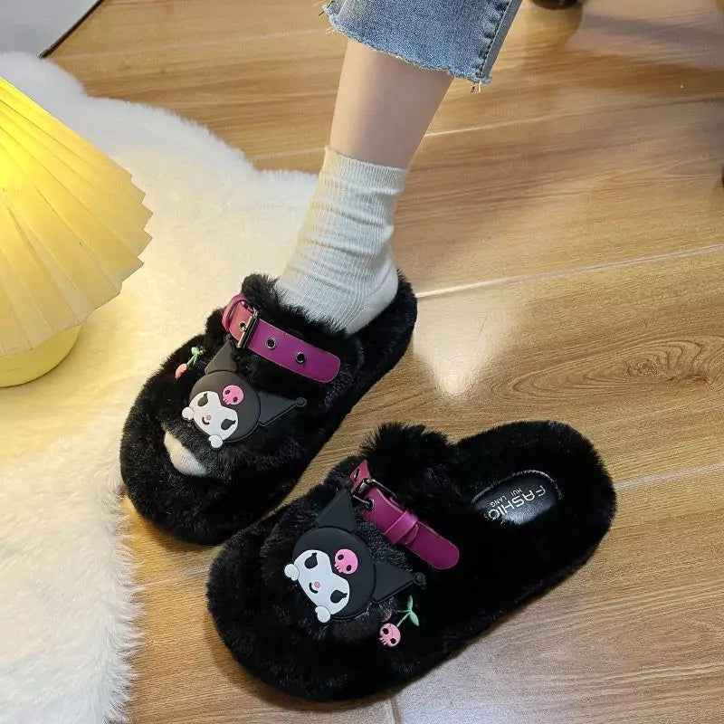 Kuromi Cozy Fuzzy Slip on Shoes