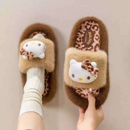 Sanrio Leopard Plush Fluffy Slides