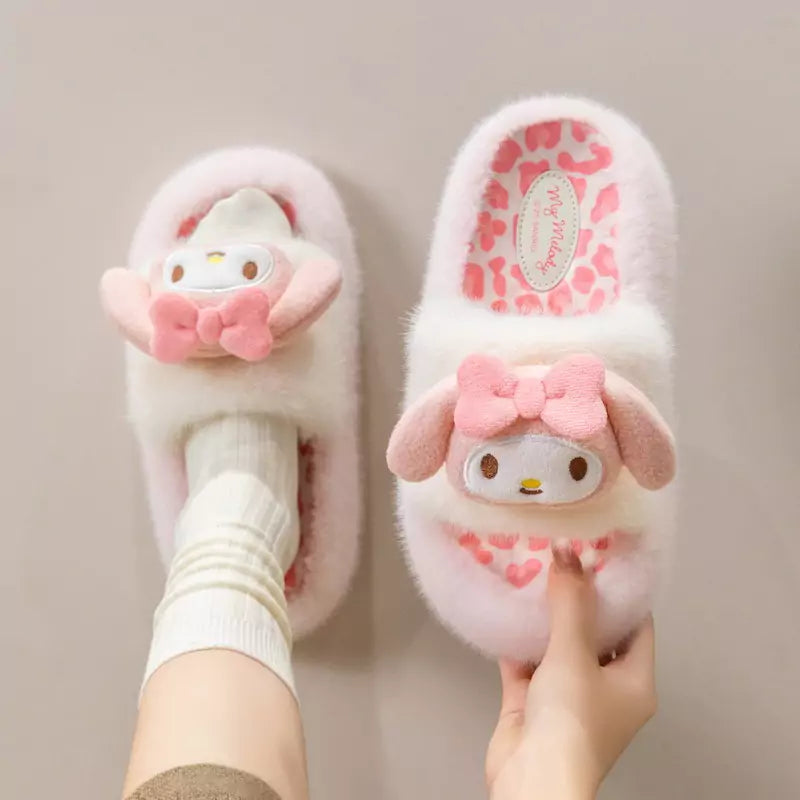 Sanrio Leopard Plush Fluffy Slides