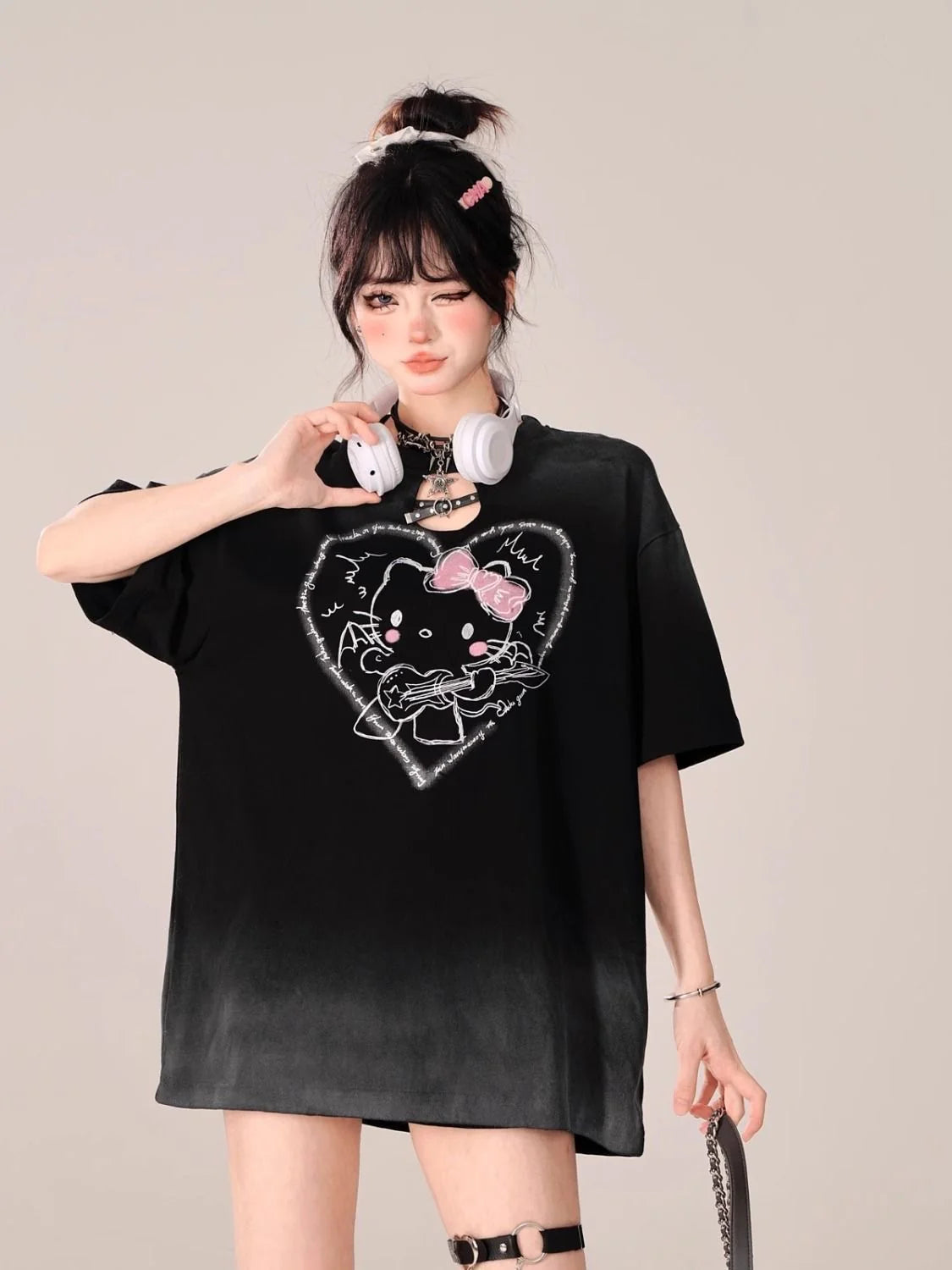 Hello Kitty Ombre Hollow Neckline Shirt