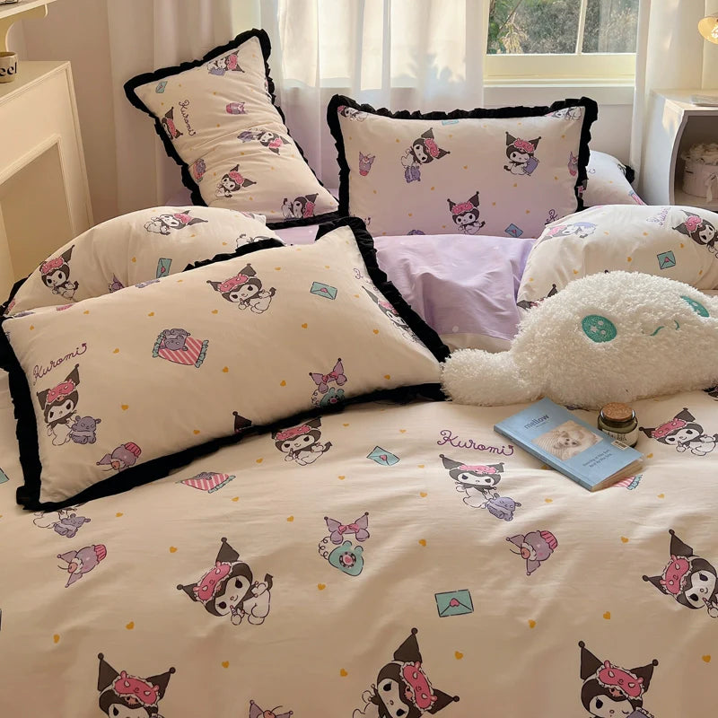 Kuromi Cotton Bedding Sheet with Ruffles