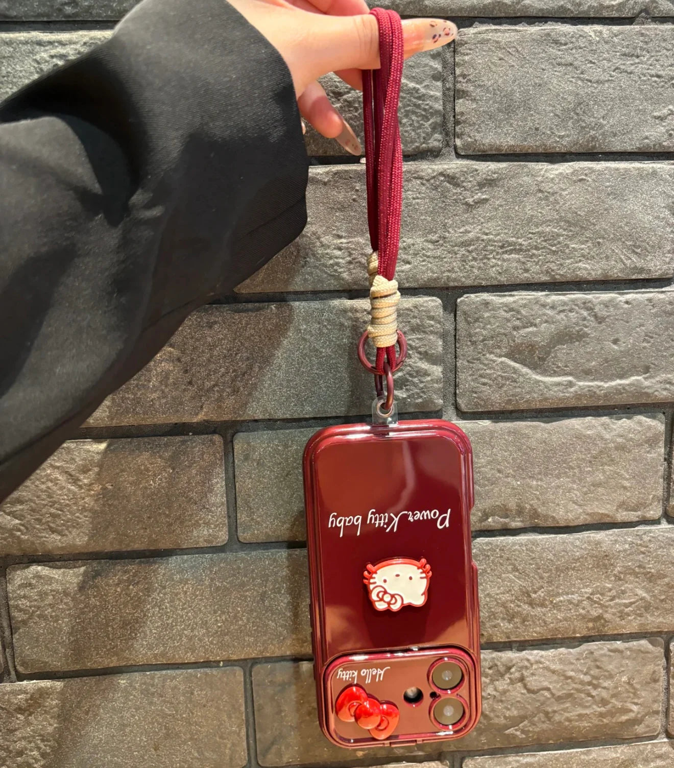 Hello Kitty Power Kitty Baby Crimson Love Phone Case with Mirror Stand and Stripe