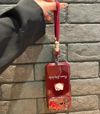 Hello Kitty Power Kitty Baby Crimson Love Phone Case with Mirror Stand and Stripe