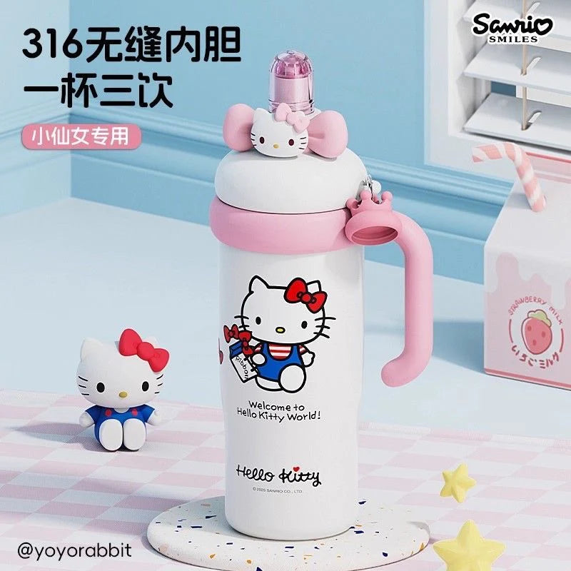 Sanrio Tumbler with Handle Stainless Steel Insulated Cup with Lid & Straw Water Bottle