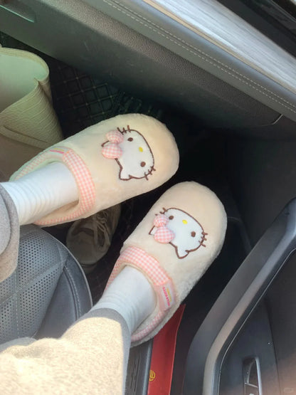Hello Kitty Plush Check Bow Slippers