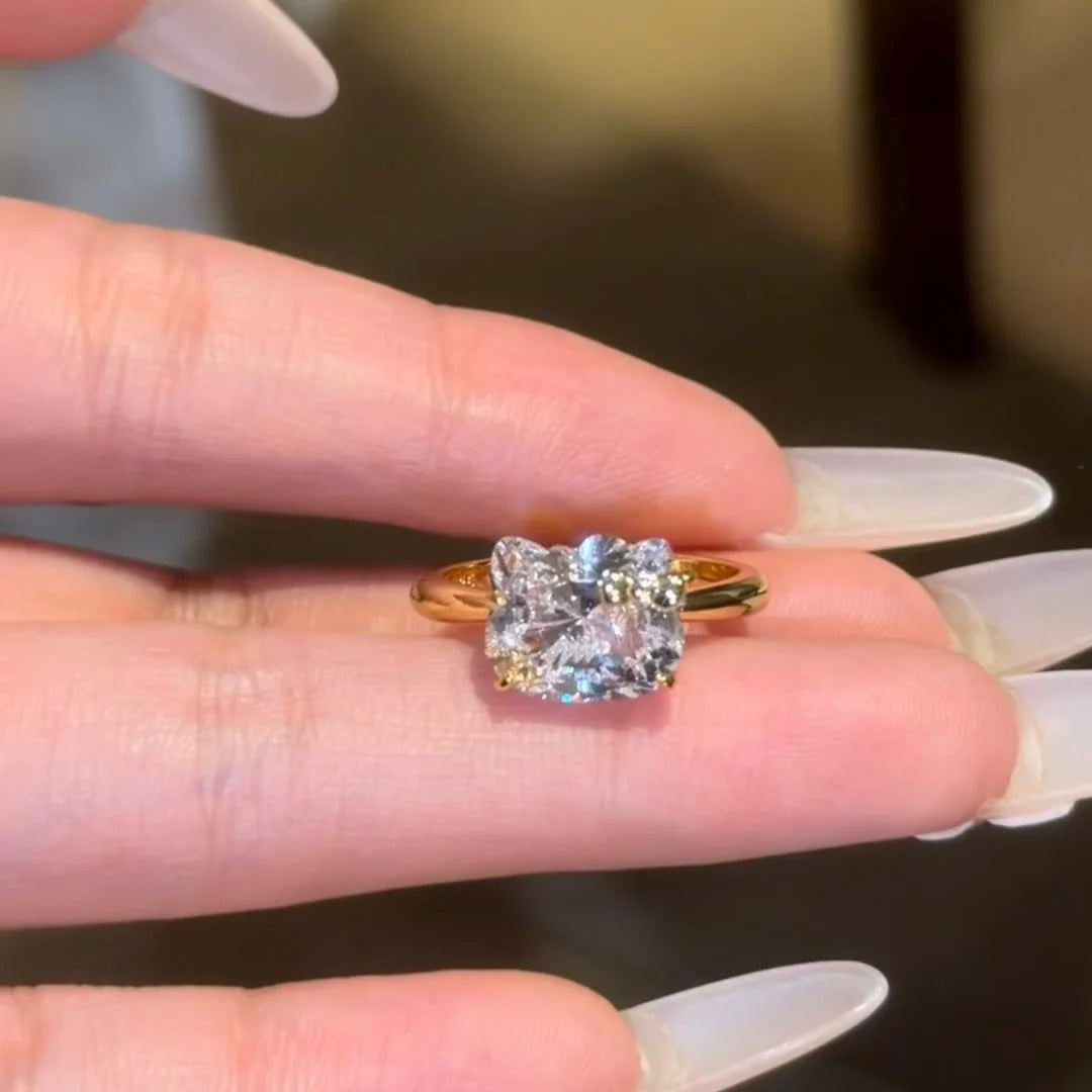 Hellokitty 925 Sterling Silver White Gold Plated Cubic Zirconia Promise Ring