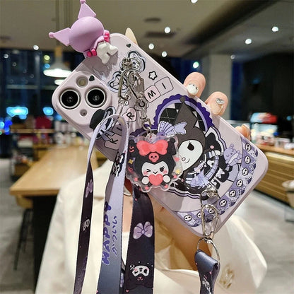 Kuromi 3D Charm Phone Case with Lanyard & Pearl Chain