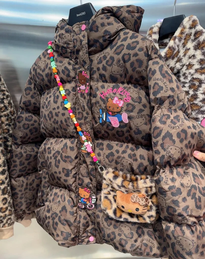 Hello Kitty Leopard Print Signature Plush Coat&Fluffy Bag