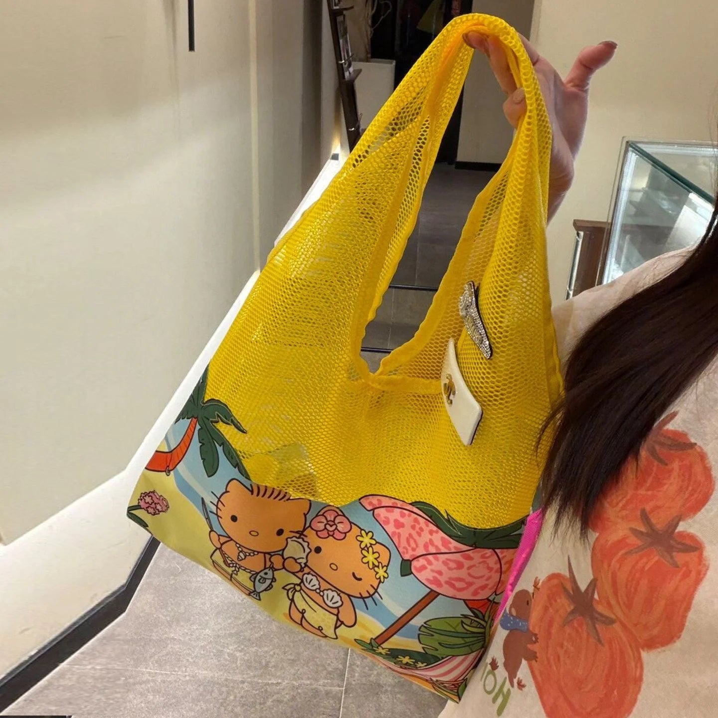 HelloKitty Mesh Beach Bag Summer Tote Bag