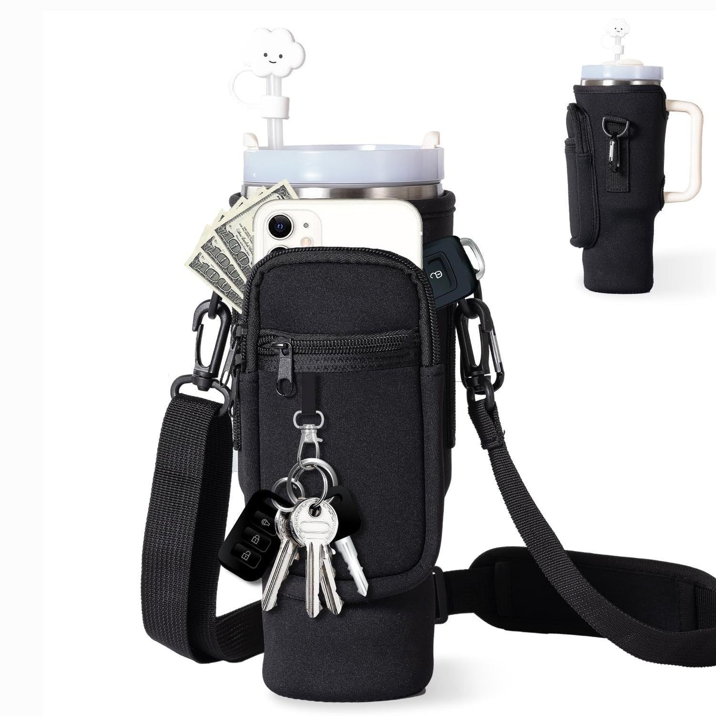 Matching Water Bottle Carrier Pouch with Phone Pocket & Adjustable Strap
