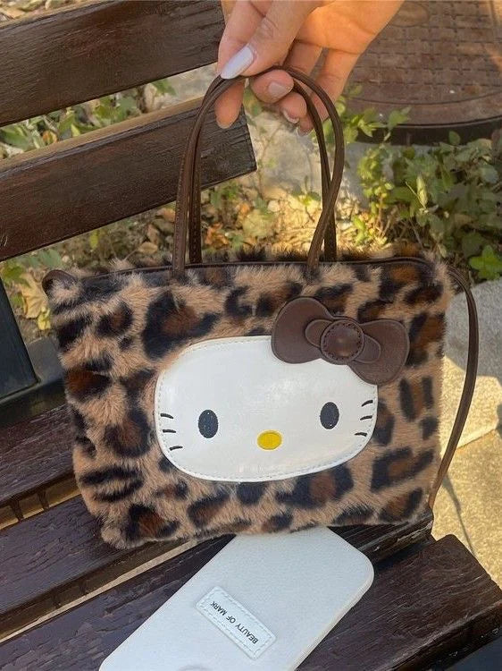 Hello Kitty 3-Way Leopard Print Plush Tote Bag