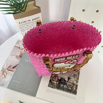Hello Kitty Pink Woven Tote Bag - Cuteness Overload