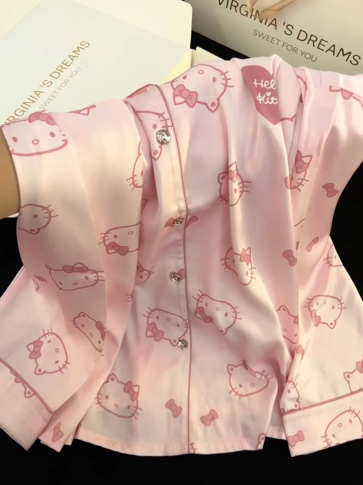 Hello Kitty Women's Pink Pajama Set - Soft Long Sleeve Sleepwear