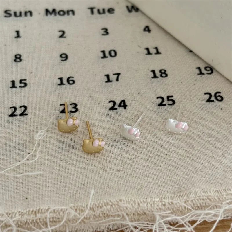 Cute Hello Kitty Stud Earrings Sweet Girl Minimalist Ear Jewelry