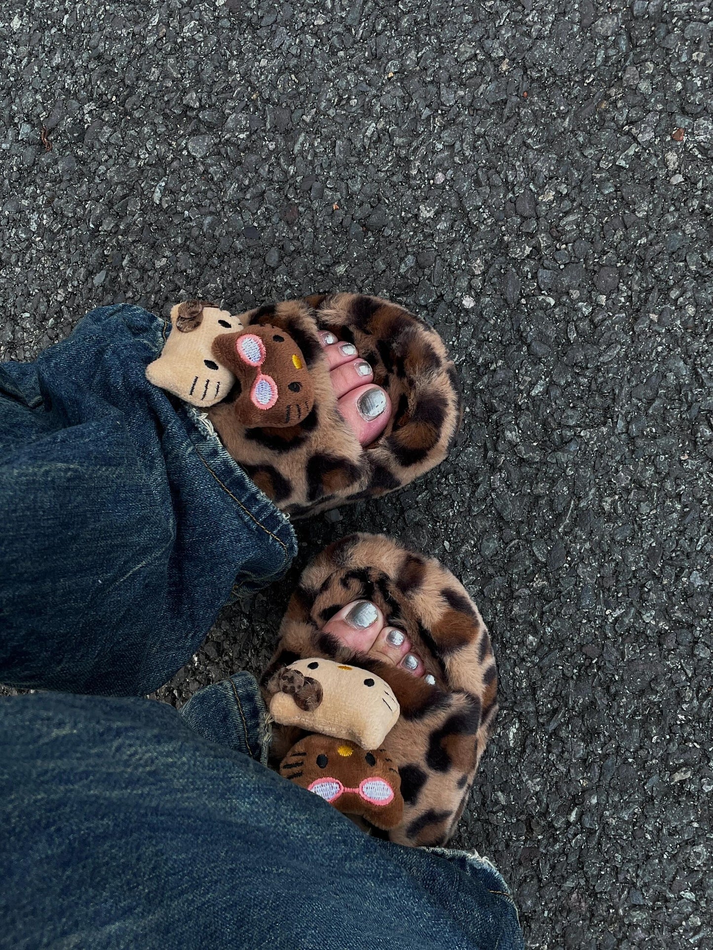 Hello Kitty Fluffy Leopard Platform Slippers