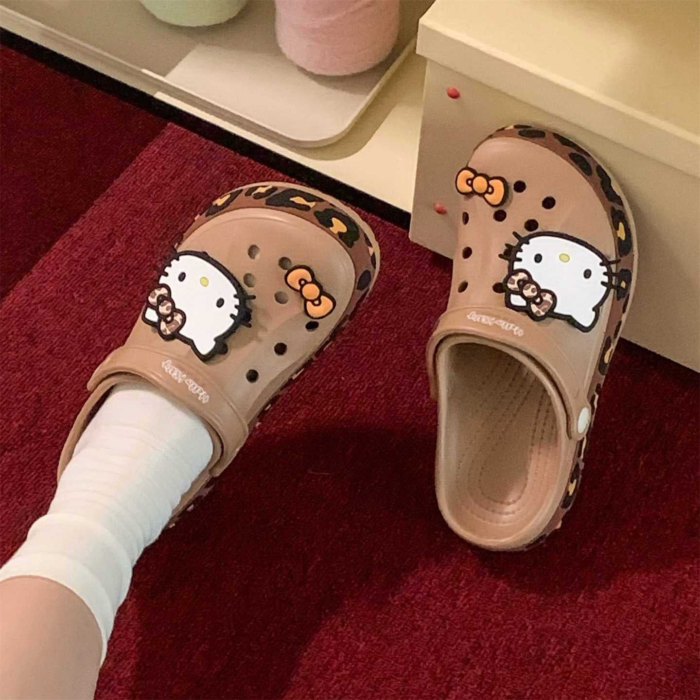 Hello Kitty Leopard Print Clogs Slip on Water Casual Sandal Shoes