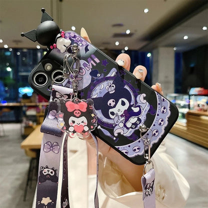 Kuromi 3D Charm Phone Case with Lanyard & Pearl Chain