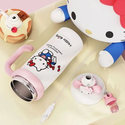 Sanrio Tumbler with Handle Stainless Steel Insulated Cup with Lid & Straw Water Bottle