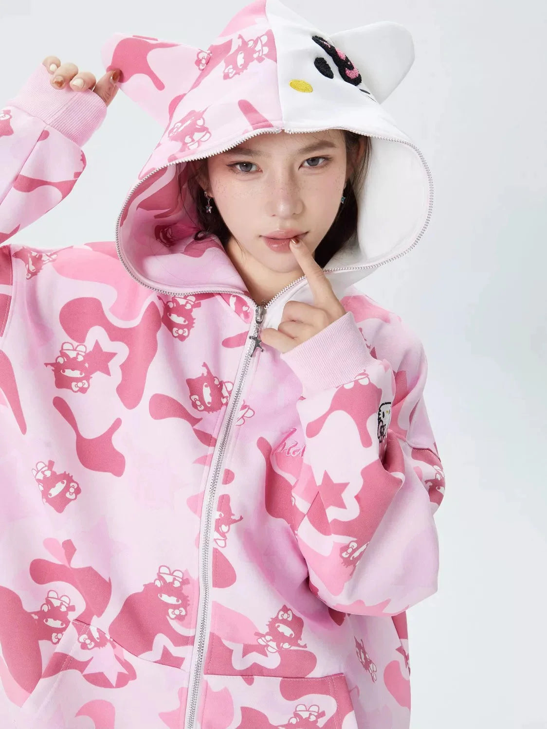 Hello Kitty Camouflage Hoodies Oversized Jacket