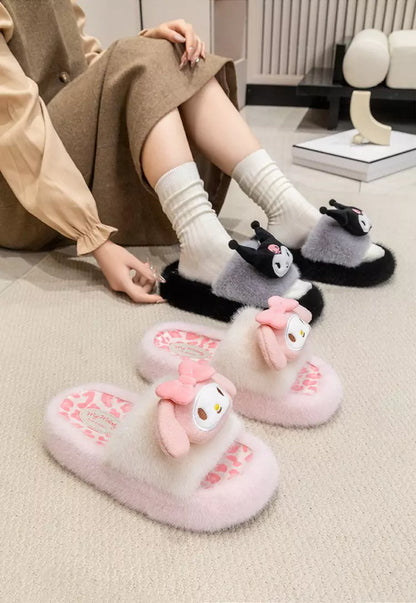 Sanrio Leopard Plush Fluffy Slides