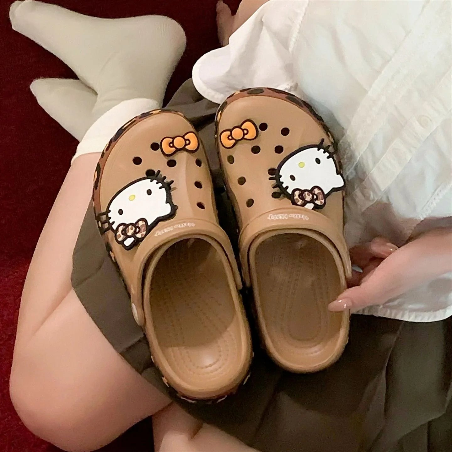 Hello Kitty Leopard Print Clogs Slip on Water Casual Sandal Shoes