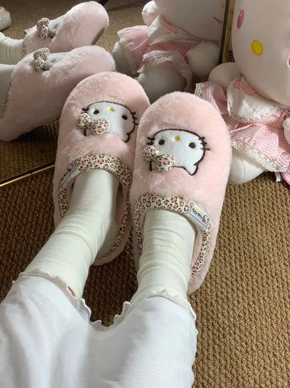 Hello Kitty Plush Check Bow Slippers