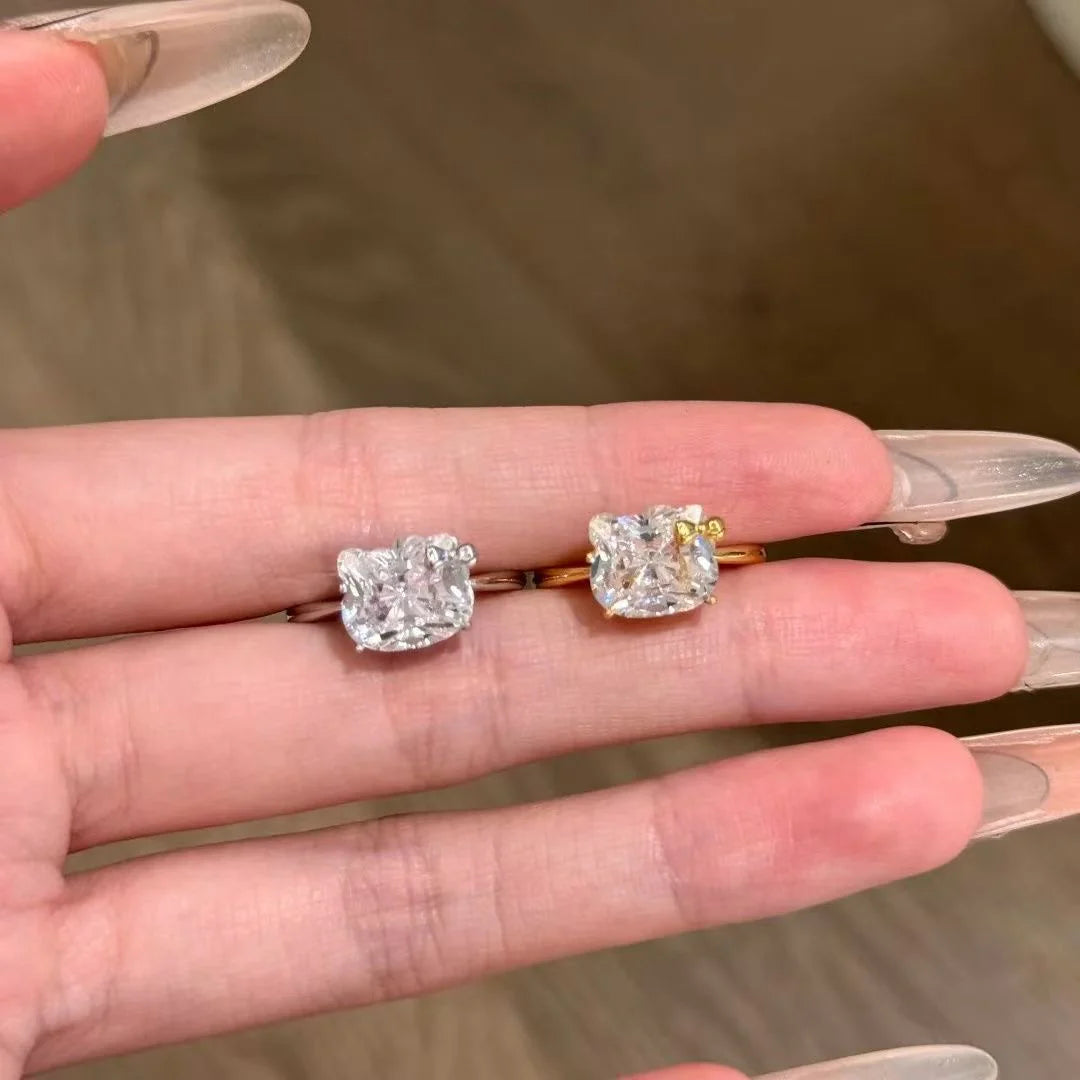 Hellokitty 925 Sterling Silver White Gold Plated Cubic Zirconia Promise Ring