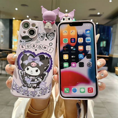 Kuromi 3D Charm Phone Case with Lanyard & Pearl Chain