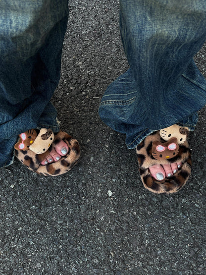 Hello Kitty Fluffy Leopard Platform Slippers