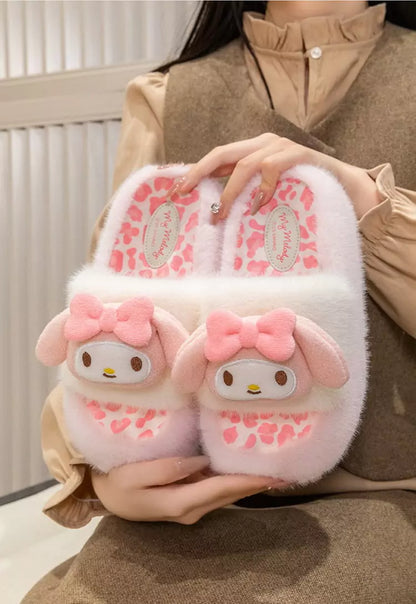 Sanrio Leopard Plush Fluffy Slides