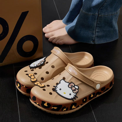 Hello Kitty Leopard Print Clogs Slip on Water Casual Sandal Shoes