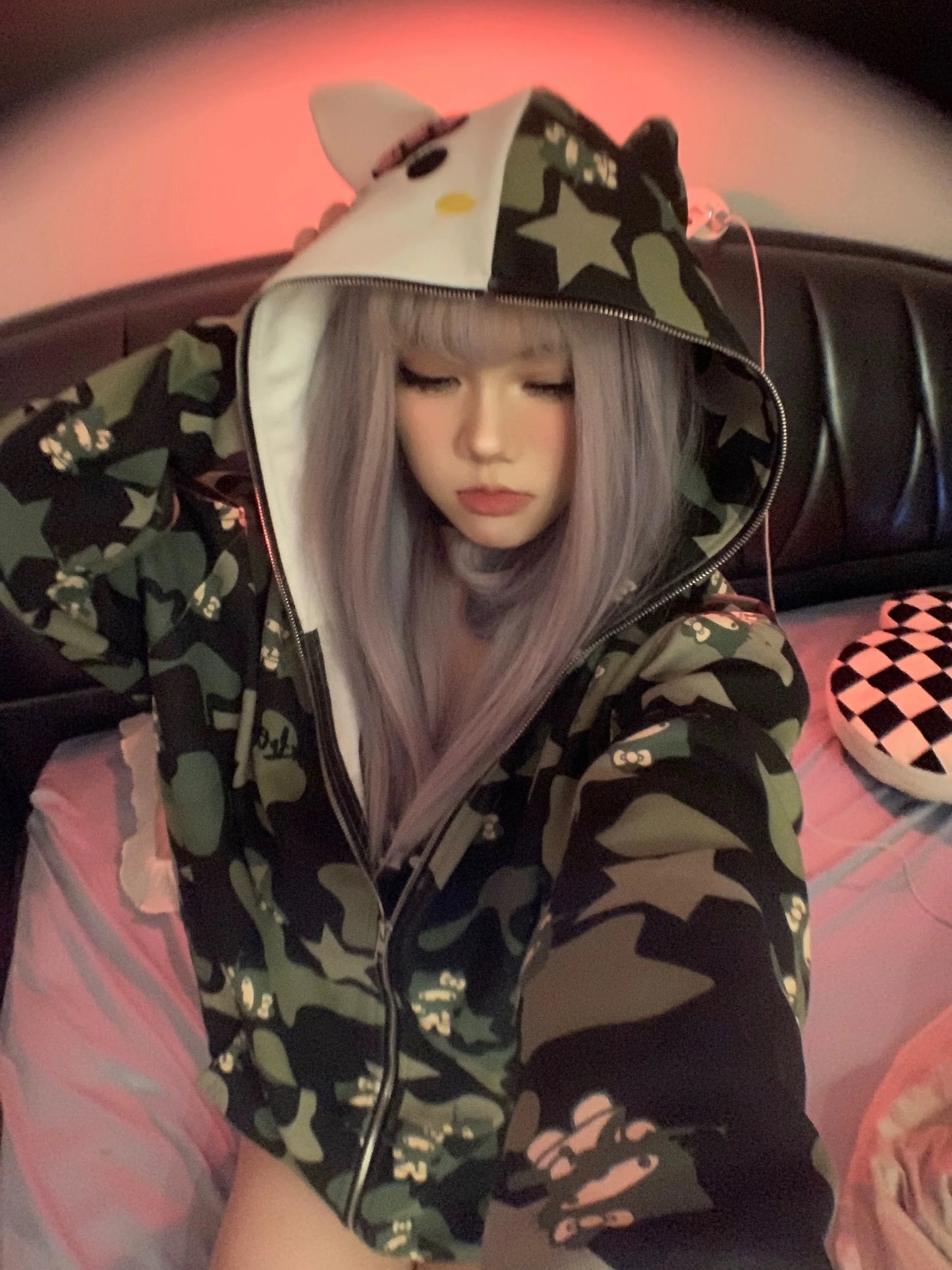 Hello Kitty Camouflage Hoodies Oversized Jacket