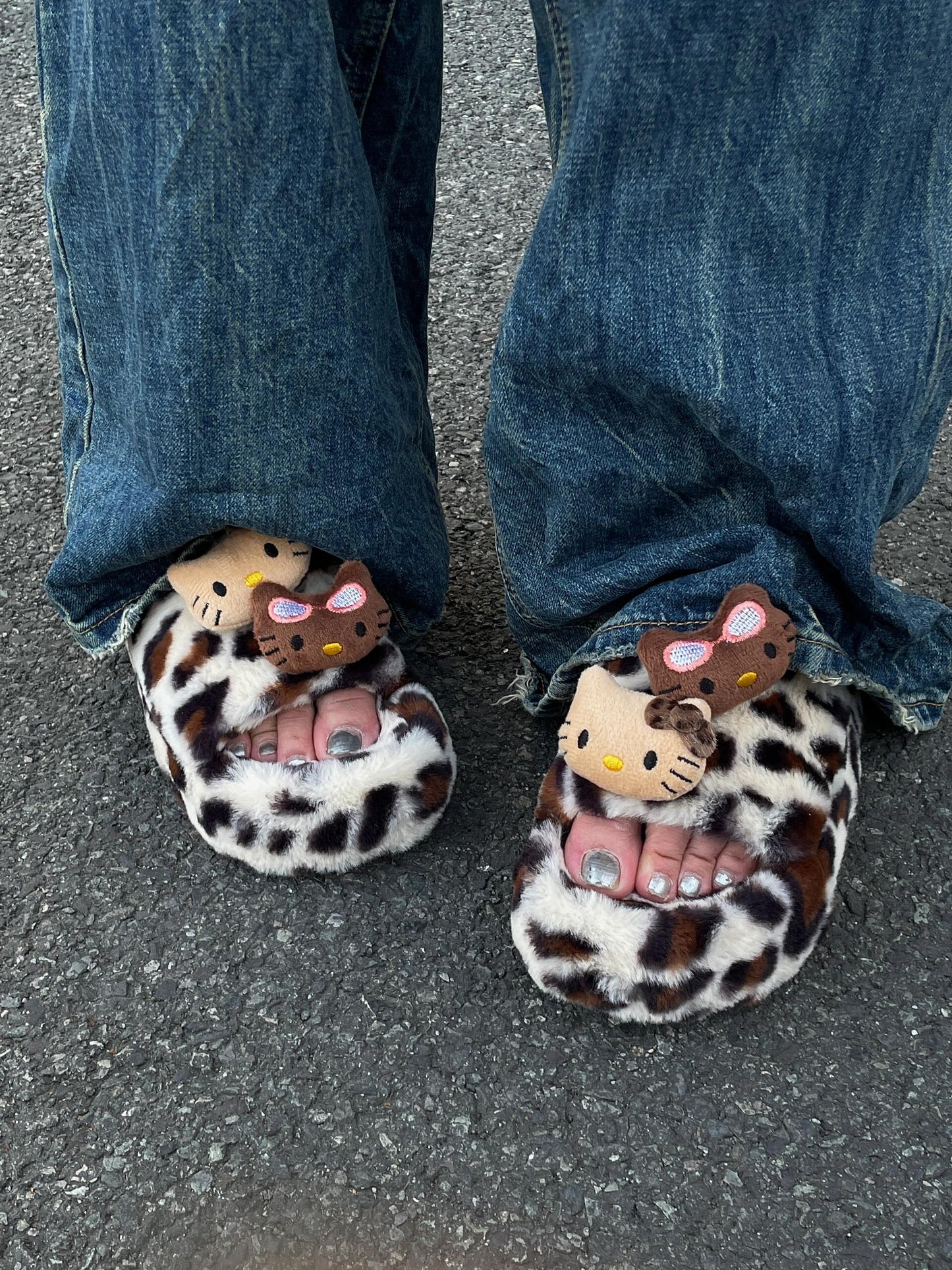 Hello Kitty Fluffy Leopard Platform Slippers