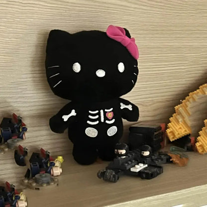 Black Kitty Skeleton Plushie KeyChain