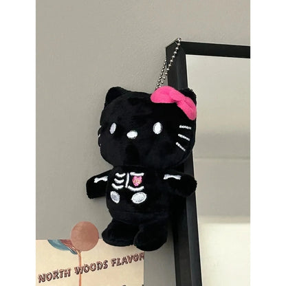 Black Kitty Skeleton Plushie KeyChain