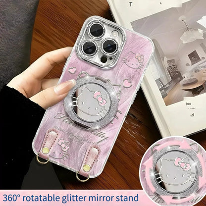 HelloKitty Blush Pink Swirl Phone Case With Phone Holder&Long&Short Rope