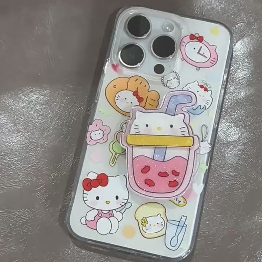 Hello Kitty Milk Tea Pattern Phone Case with Pop Socket