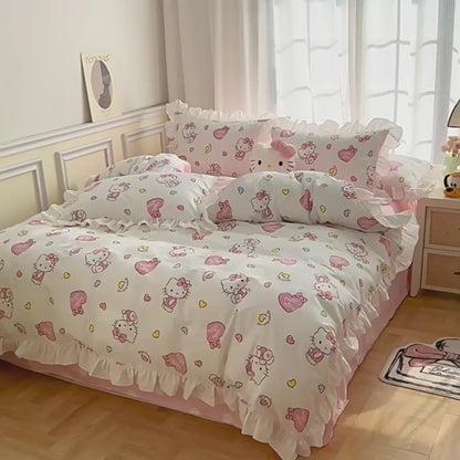 Hello Kitty Cotton Bedding Sheet with Ruffles