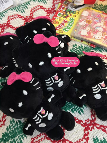 Black Kitty Skeleton Plushie KeyChain