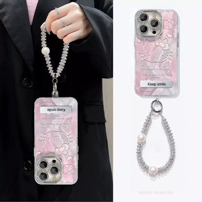 HelloKitty Pink Medal Phone Case with Folding Holder & Phone Charm