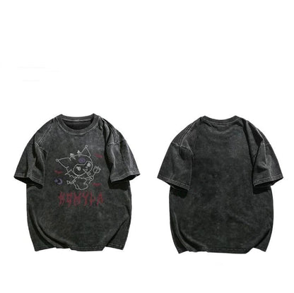 Kuromi Water-Washed Vintage Short-Sleeve Shirt
