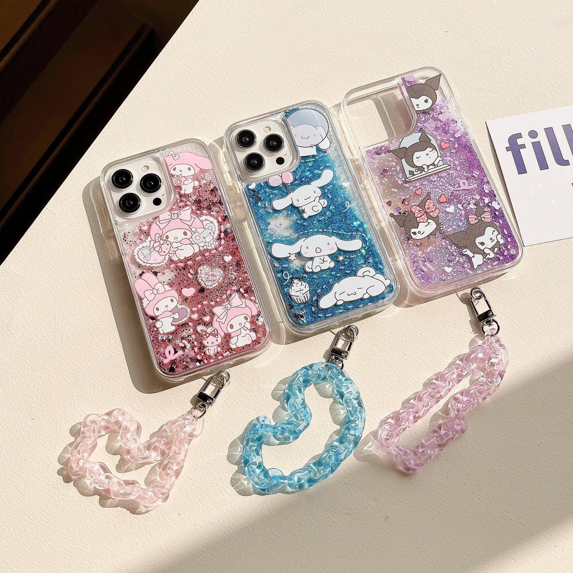 Sanrio Quick Sand Phone Cases with Phone Charm In Kawaii Shop Sanrio Quick Sand Phone Cases with Phone Charm In Kawaii Shop