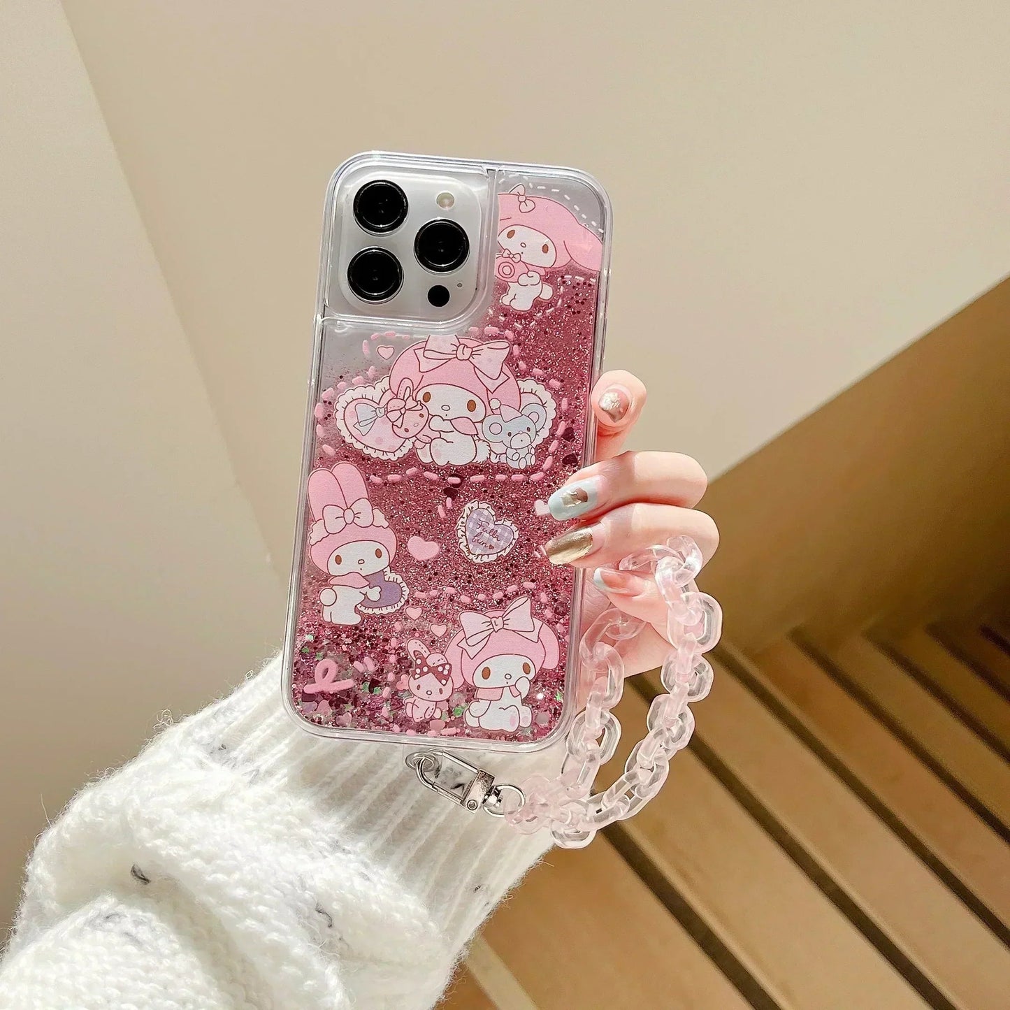 Sanrio sequin Phone Cases with Phone Charm (My Melody/Cinnamoroll/Kuromi) - In Kawaii Shop